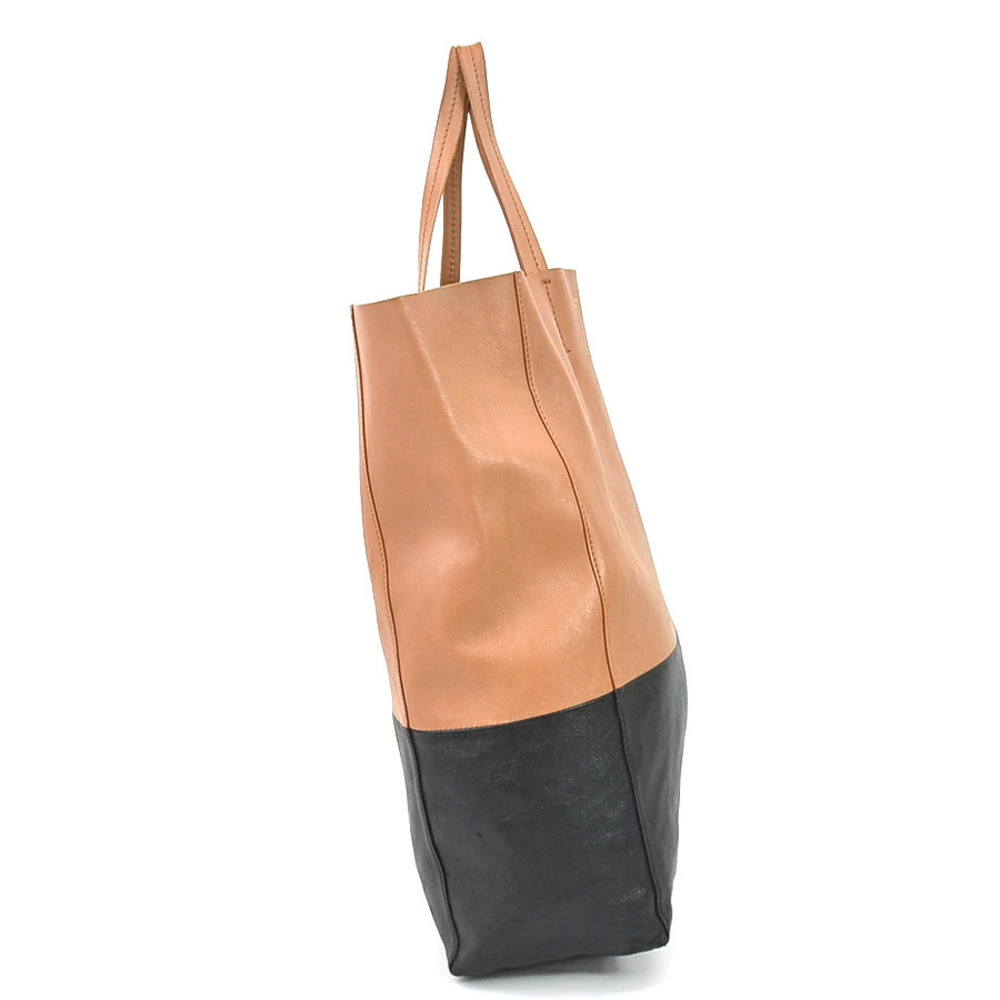 Celine Black Cabas Leather Handbag Camel Vertical Tan Brown